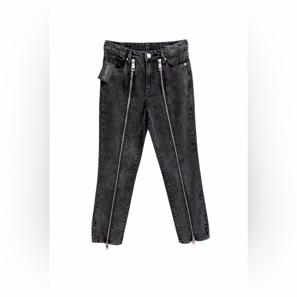 BLANK NYC High-Rise Black Acid Wash Jeans Dual Front Zippers Trendy Slim Fit - Picture 3 of 15